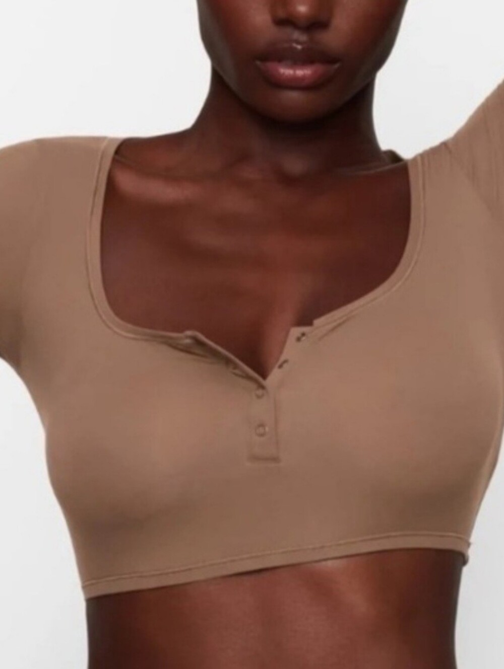SKIMS Beige Square-Neck Button Crop Top
